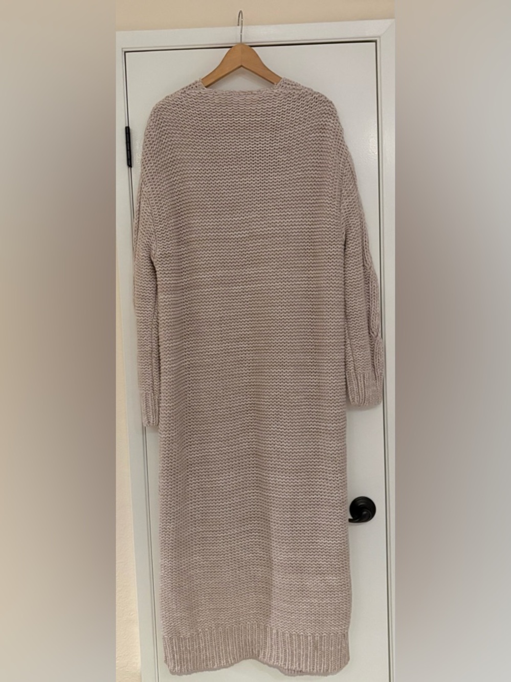 Free People Chunky Cable Knit Long Open-Front Cardigan - Light Pink - Picture 2 of 8